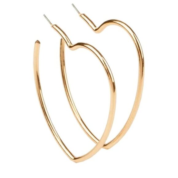 Gold Heart Hoop Earrings – Oversized Statement Jewelry - Picture 1 of 16